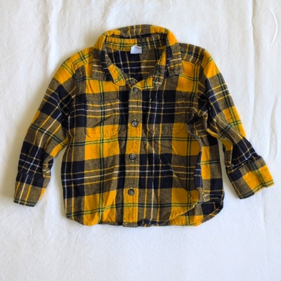 old navy yellow plaid cotton flannel button down shirt 18-24 months baby boy - Picture 1 of 5